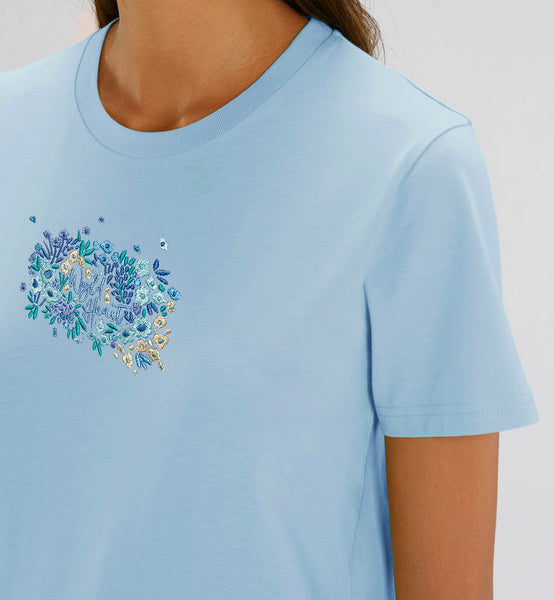 Organic Embroidered Wyld Heart T-Shirt: Sky