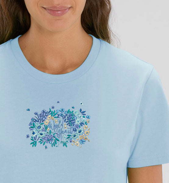 Organic Embroidered Wyld Heart T-Shirt: Sky