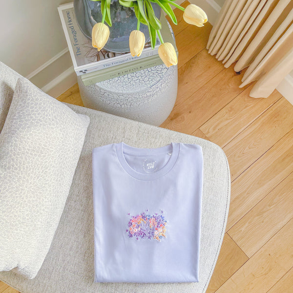 Organic Embroidered Wyld Heart T-Shirt: Lilac