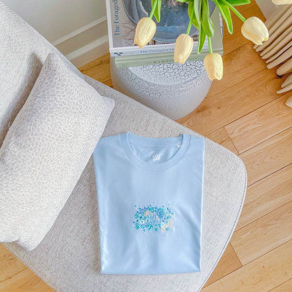 Organic Embroidered Wyld Heart T-Shirt: Sky