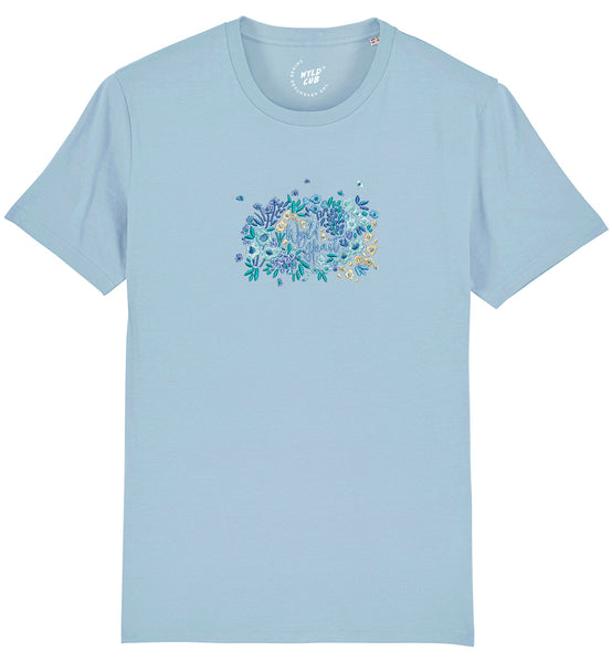 Organic Embroidered Wyld Heart T-Shirt: Sky