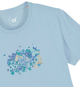 Organic Embroidered Wyld Heart T-Shirt: Sky
