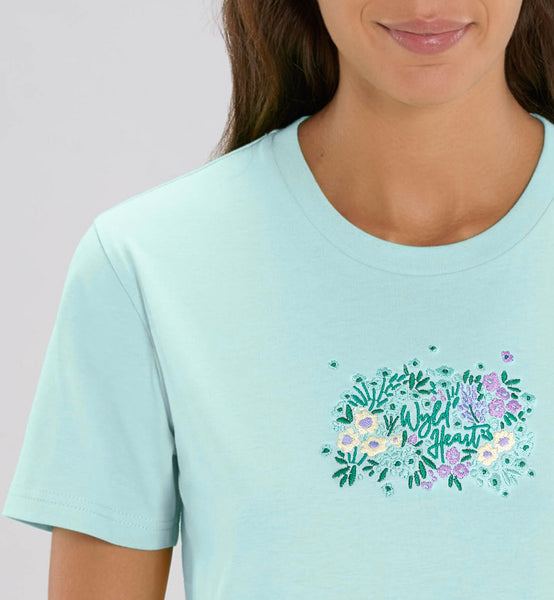 Organic Embroidered Wyld Heart T-Shirt: Mint