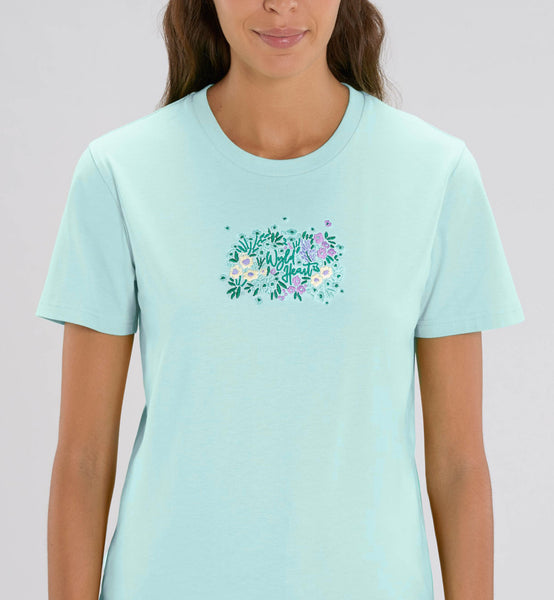 Organic Embroidered Wyld Heart T-Shirt: Mint
