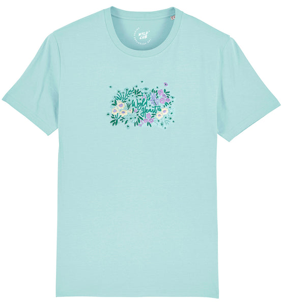 Organic Embroidered Wyld Heart T-Shirt: Mint