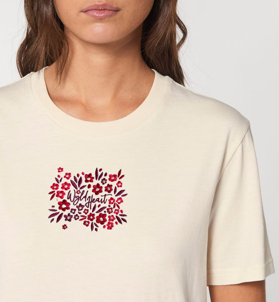 Organic Embroidered Wyld Heart T-Shirt: Mulberry x Neutral