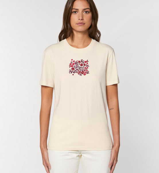 Organic Embroidered Wyld Heart T-Shirt: Mulberry x Neutral