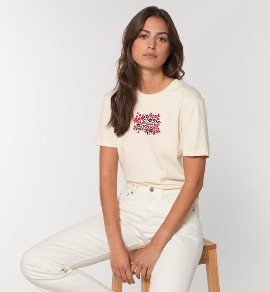 Organic Embroidered Wyld Heart T-Shirt: Mulberry x Neutral