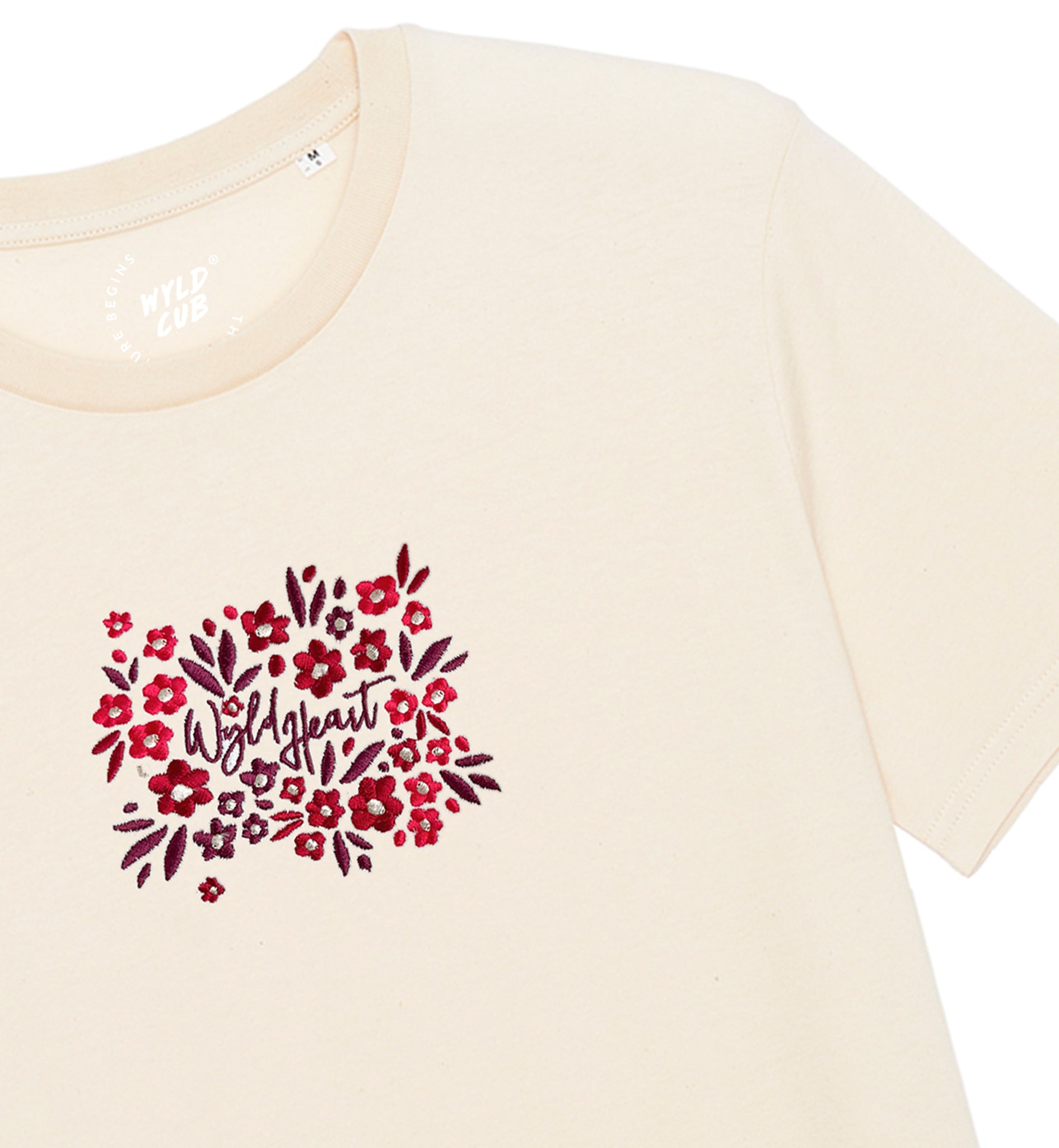 Organic Embroidered Wyld Heart T-Shirt: Mulberry x Neutral