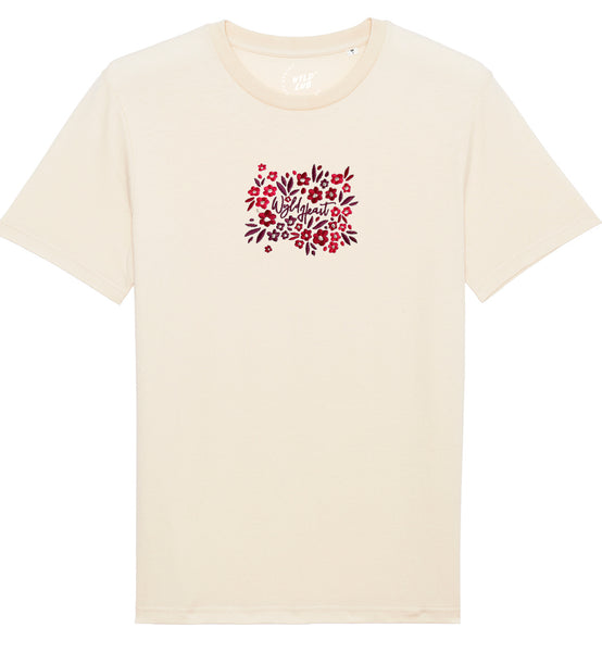 Organic Embroidered Wyld Heart T-Shirt: Mulberry x Neutral
