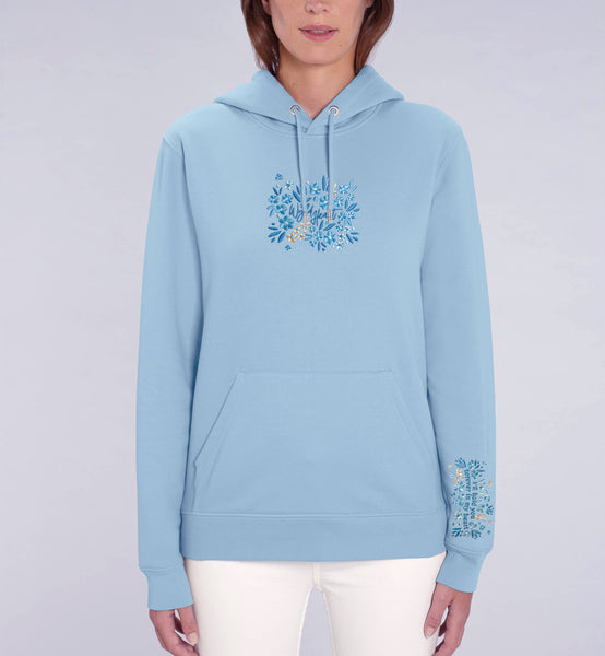 Organic Embroidered Wyld Heart Hoodie: Sky